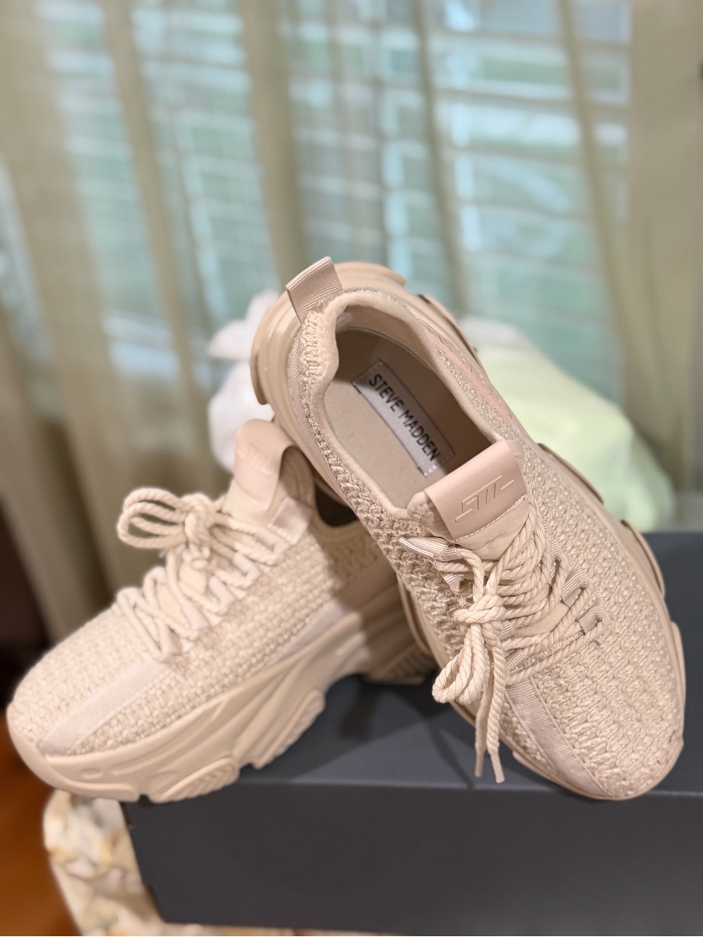 Steve Madden Women's Cream Knit Platform Sneakers